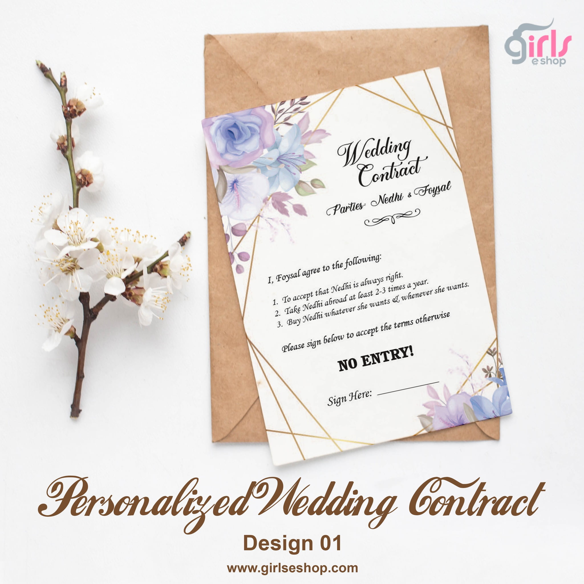 Personalized Wedding Contract - Love Contract - Design 01 - Girls e Shop